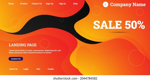 Editable abstract website background with attractive red gradient mesh and dummy text for website template preview like the menu for landing page, contact us, home, about us, sign in, and others.