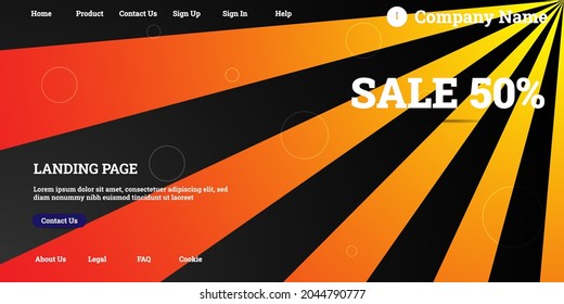 Editable abstract website background with attractive orange gradient mesh and dummy text for website template preview like the menu for landing page, contact us, home, about us, sign in, and others.