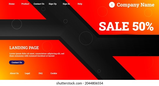 Editable abstract website background with attractive orange gradient mesh and dummy text for website template preview like the menu for landing page, contact us, home, about us, sign in, and others.