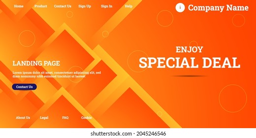 Editable abstract website background with attractive orange gradient mesh and dummy text for website template preview like the menu for landing page, contact us, home, about us, sign in, and others.