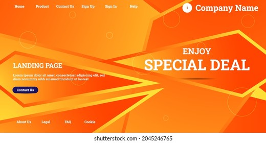 Editable abstract website background with attractive orange gradient mesh and dummy text for website template preview like the menu for landing page, contact us, home, about us, sign in, and others.