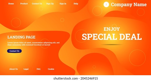 Editable abstract website background with attractive orange gradient mesh and dummy text for website template preview like the menu for landing page, contact us, home, about us, sign in, and others.