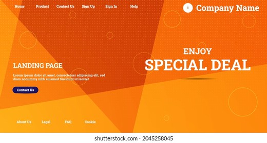 Editable abstract website background with attractive orange gradient mesh and dummy text for website template preview like the menu for landing page, contact us, home, about us, sign in, and others.