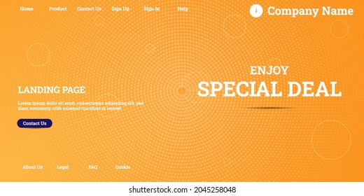 Editable abstract website background with attractive orange gradient mesh and dummy text for website template preview like the menu for landing page, contact us, home, about us, sign in, and others.