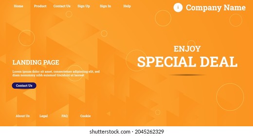 Editable abstract website background with attractive orange gradient mesh and dummy text for website template preview like the menu for landing page, contact us, home, about us, sign in, and others.