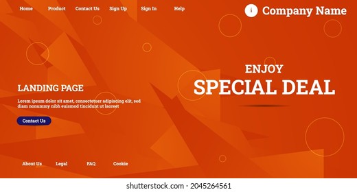 Editable abstract website background with attractive orange gradient mesh and dummy text for website template preview like the menu for landing page, contact us, home, about us, sign in, and others.