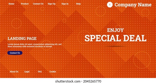 Editable abstract website background with attractive orange gradient mesh and dummy text for website template preview like the menu for landing page, contact us, home, about us, sign in, and others.