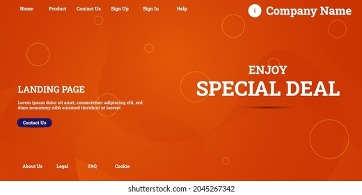 Editable abstract website background with attractive orange gradient mesh and dummy text for website template preview like the menu for landing page, contact us, home, about us, sign in, and others.