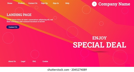 Editable abstract website background with attractive pink gradient mesh and dummy text for website template preview like the menu for landing page, contact us, home, about us, sign in, and others.