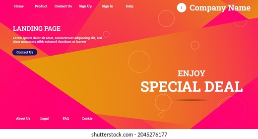 Editable abstract website background with attractive pink gradient mesh and dummy text for website template preview like the menu for landing page, contact us, home, about us, sign in, and others.