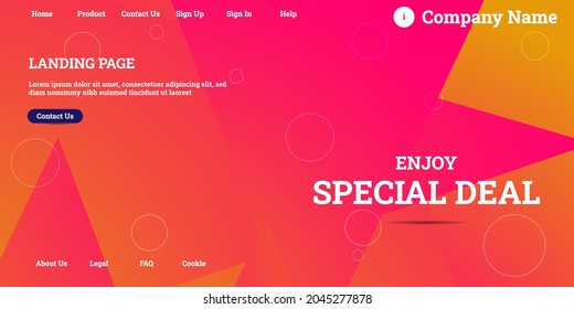 Editable abstract website background with attractive pink gradient mesh and dummy text for website template preview like the menu for landing page, contact us, home, about us, sign in, and others.