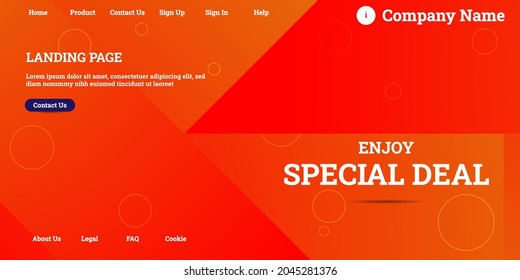 Editable abstract website background with attractive orange gradient mesh and dummy text for website template preview like the menu for landing page, contact us, home, about us, sign in, and others.