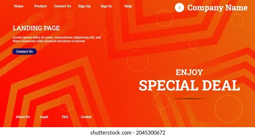 Editable abstract website background with attractive orange gradient mesh and dummy text for website template preview like the menu for landing page, contact us, home, about us, sign in, and others.