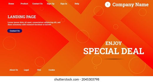 Editable abstract website background with attractive orange gradient mesh and dummy text for website template preview like the menu for landing page, contact us, home, about us, sign in, and others.