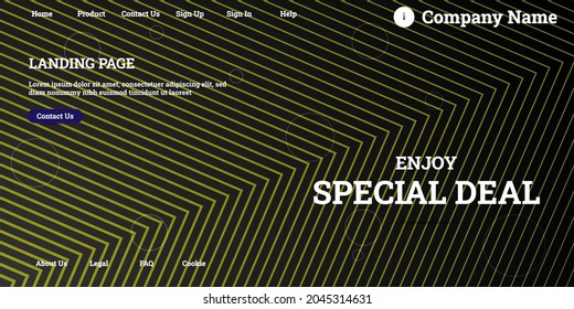 Editable abstract website background with attractive black gradient mesh and dummy text for website template preview like the menu for landing page, contact us, home, about us, sign in, and others.