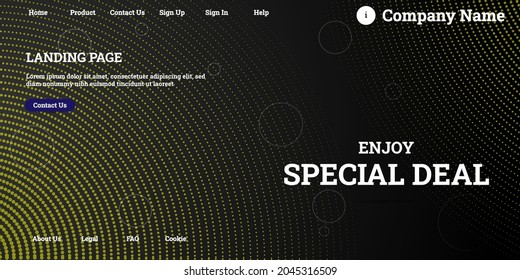 Editable abstract website background with attractive black gradient mesh and dummy text for website template preview like the menu for landing page, contact us, home, about us, sign in, and others.