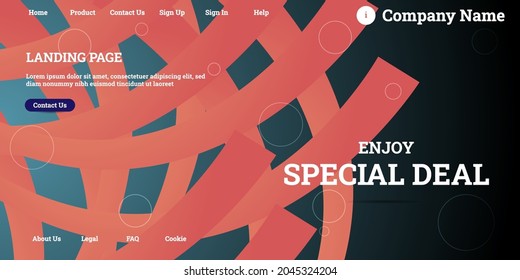 Editable abstract website background with attractive black gradient mesh and dummy text for website template preview like the menu for landing page, contact us, home, about us, sign in, and others.