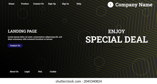 Editable abstract website background with attractive black gradient mesh and dummy text for website template preview like the menu for landing page, contact us, home, about us, sign in, and others.