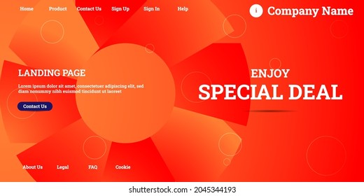 Editable abstract website background with attractive orange gradient mesh and dummy text for website template preview like the menu for landing page, contact us, home, about us, sign in, and others.