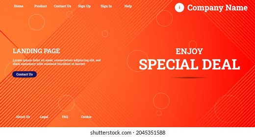 Editable abstract website background with attractive orange gradient mesh and dummy text for website template preview like the menu for landing page, contact us, home, about us, sign in, and others.