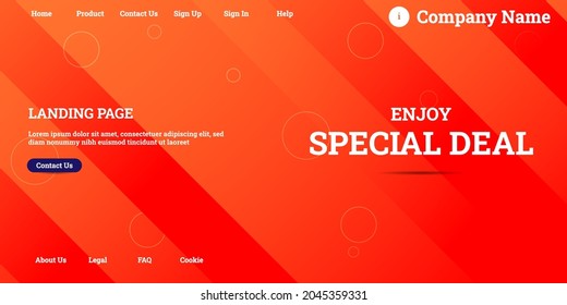 Editable abstract website background with attractive orange gradient mesh and dummy text for website template preview like the menu for landing page, contact us, home, about us, sign in, and others.