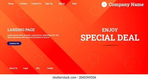 Editable abstract website background with attractive orange gradient mesh and dummy text for website template preview like the menu for landing page, contact us, home, about us, sign in, and others.