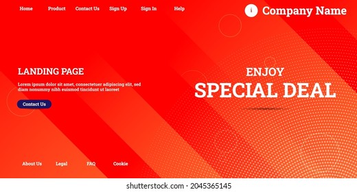 Editable abstract website background with attractive orange gradient mesh and dummy text for website template preview like the menu for landing page, contact us, home, about us, sign in, and others.