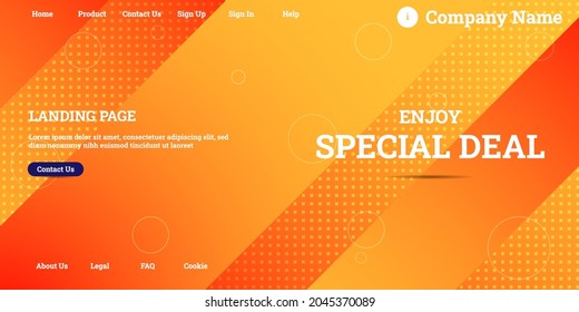 Editable abstract website background with attractive orange gradient mesh and dummy text for website template preview like the menu for landing page, contact us, home, about us, sign in, and others.