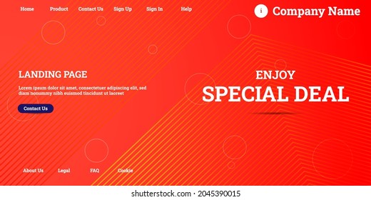 Editable abstract website background with attractive orange gradient mesh and dummy text for website template preview like the menu for landing page, contact us, home, about us, sign in, and others.