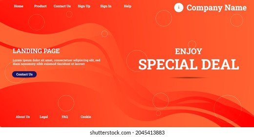 Editable abstract website background with attractive orange gradient mesh and dummy text for website template preview like the menu for landing page, contact us, home, about us, sign in, and others.