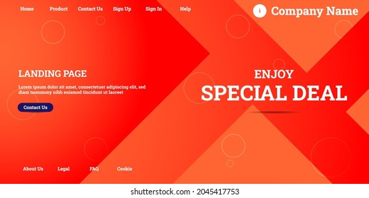 Editable abstract website background with attractive orange gradient mesh and dummy text for website template preview like the menu for landing page, contact us, home, about us, sign in, and others.