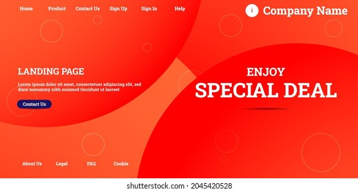 Editable abstract website background with attractive orange gradient mesh and dummy text for website template preview like the menu for landing page, contact us, home, about us, sign in, and others.