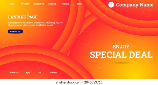 Editable abstract website background with attractive orange gradient mesh and dummy text for website template preview like the menu for landing page, contact us, home, about us, sign in, and others.