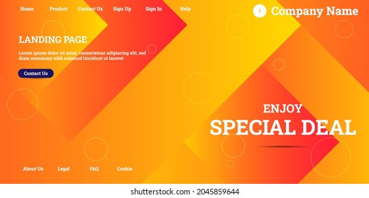 Editable abstract website background with attractive orange gradient mesh and dummy text for website template preview like the menu for landing page, contact us, home, about us, sign in, and others.