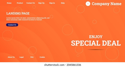 Editable abstract website background with attractive orange gradient mesh and dummy text for website template preview like the menu for landing page, contact us, home, about us, sign in, and others.