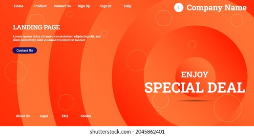 Editable abstract website background with attractive orange gradient mesh and dummy text for website template preview like the menu for landing page, contact us, home, about us, sign in, and others.