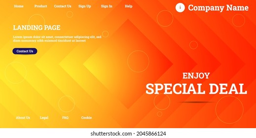 Editable abstract website background with attractive orange gradient mesh and dummy text for website template preview like the menu for landing page, contact us, home, about us, sign in, and others.