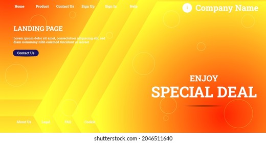 Editable abstract website background with attractive yellow gradient mesh and dummy text for website template preview like the menu for landing page, contact us, home, about us, sign in, and others.