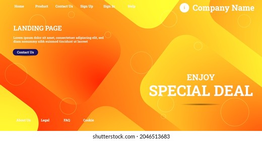 Editable abstract website background with attractive yellow gradient mesh and dummy text for website template preview like the menu for landing page, contact us, home, about us, sign in, and others.