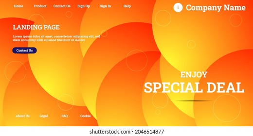 Editable abstract website background with attractive yellow gradient mesh and dummy text for website template preview like the menu for landing page, contact us, home, about us, sign in, and others.