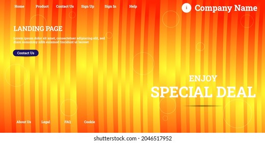 Editable abstract website background with attractive orange gradient mesh and dummy text for website template preview like the menu for landing page, contact us, home, about us, sign in, and others.