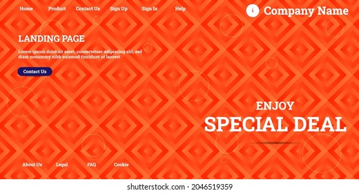 Editable abstract website background with attractive red gradient mesh and dummy text for website template preview like the menu for landing page, contact us, home, about us, sign in, and others.