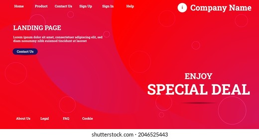 Editable abstract website background with attractive red gradient mesh and dummy text for website template preview like the menu for landing page, contact us, home, about us, sign in, and others.