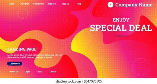 Editable abstract website background with attractive pink gradient mesh and dummy text for website template preview like the menu for landing page, contact us, home, about us, sign in, and others.