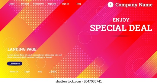 Editable abstract website background with attractive orange gradient mesh and dummy text for website template preview like the menu for landing page, contact us, home, about us, sign in, and others.