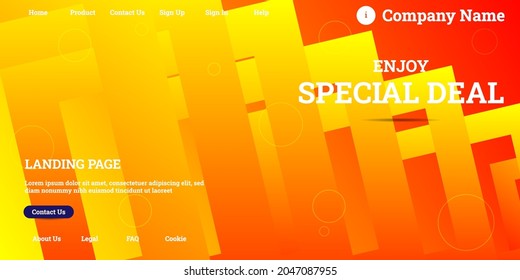 Editable abstract website background with attractive orange gradient mesh and dummy text for website template preview like the menu for landing page, contact us, home, about us, sign in, and others.