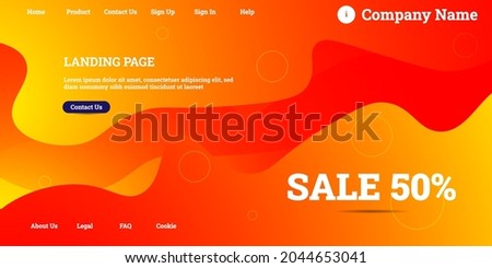 Editable abstract website background with attractive orange gradient mesh and dummy text for website template preview like the menu for landing page, contact us, home, about us, sign in, and others.