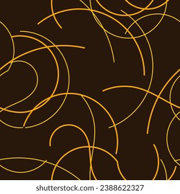 Editable Abstract Yellow Curved Lines Vector Seamless Pattern With Dark Background for Decorative Element