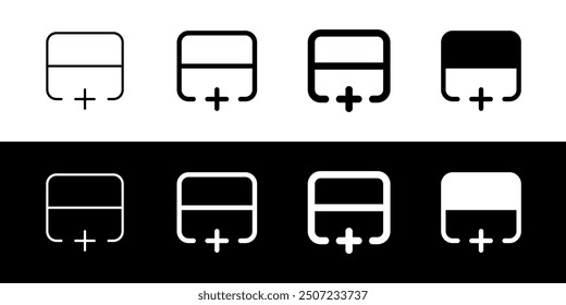 Editable add row below vector icon. Part of a big icon set family. Perfect for web and app interfaces, presentations, infographics, etc