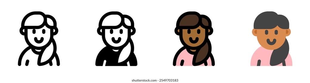 Editable adult woman with ponytail hairstyle avatar vector icon. User, profile, identity, persona. Part of a big icon set family. Perfect for web and app interfaces, presentations, infographics, etc